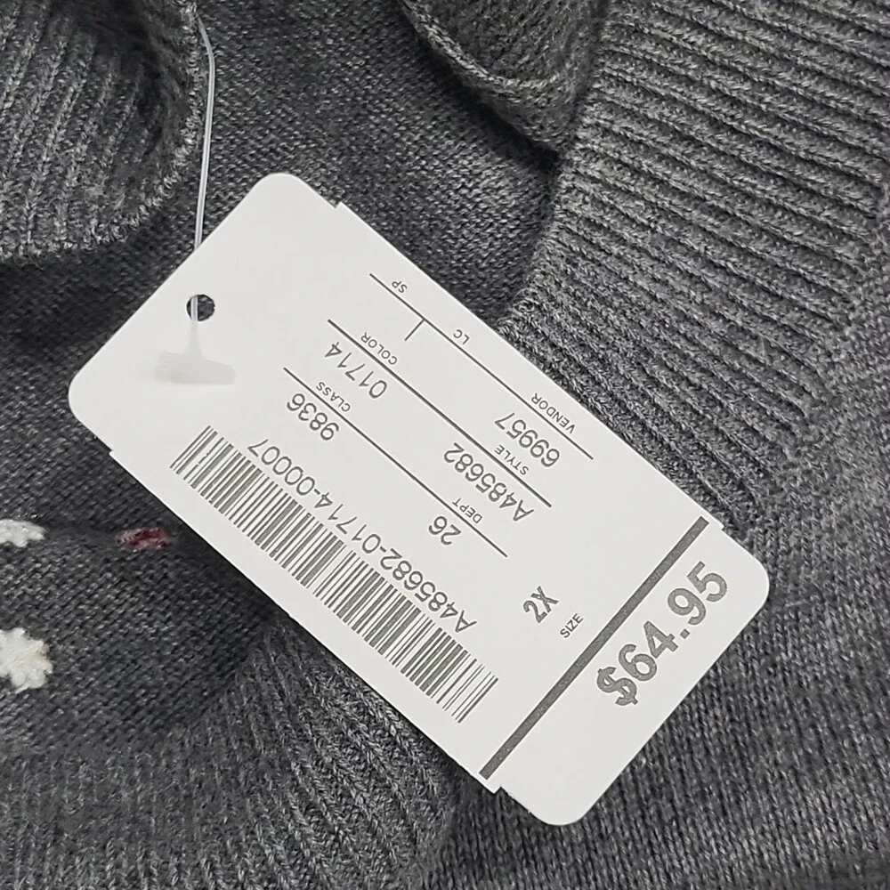 Cj Banks Womens Gray Lightweight Pullover Holiday Embroidery Plus Size 2X